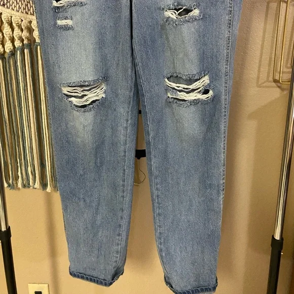 Black Label Distressed Medium Wash Overalls - Picture 5 of 6